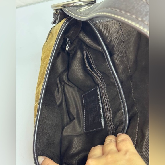 COACH Y2K Soho Suede Flap Belt Buckle Shoulder Bag Honey Tan/Brown - Picture 11 of 12